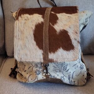 Myra Bag,Brown and Cream Cowhide And Canvas Backpack